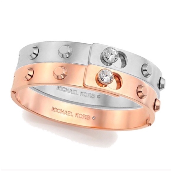 Auth Michael Kors Bangles Duo Rose Gold Silver EUC - Picture 2 of 8